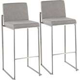 Fuji High Back 31" Bar Stool in Grey Fabric & Stainless Steel (Set of 2)